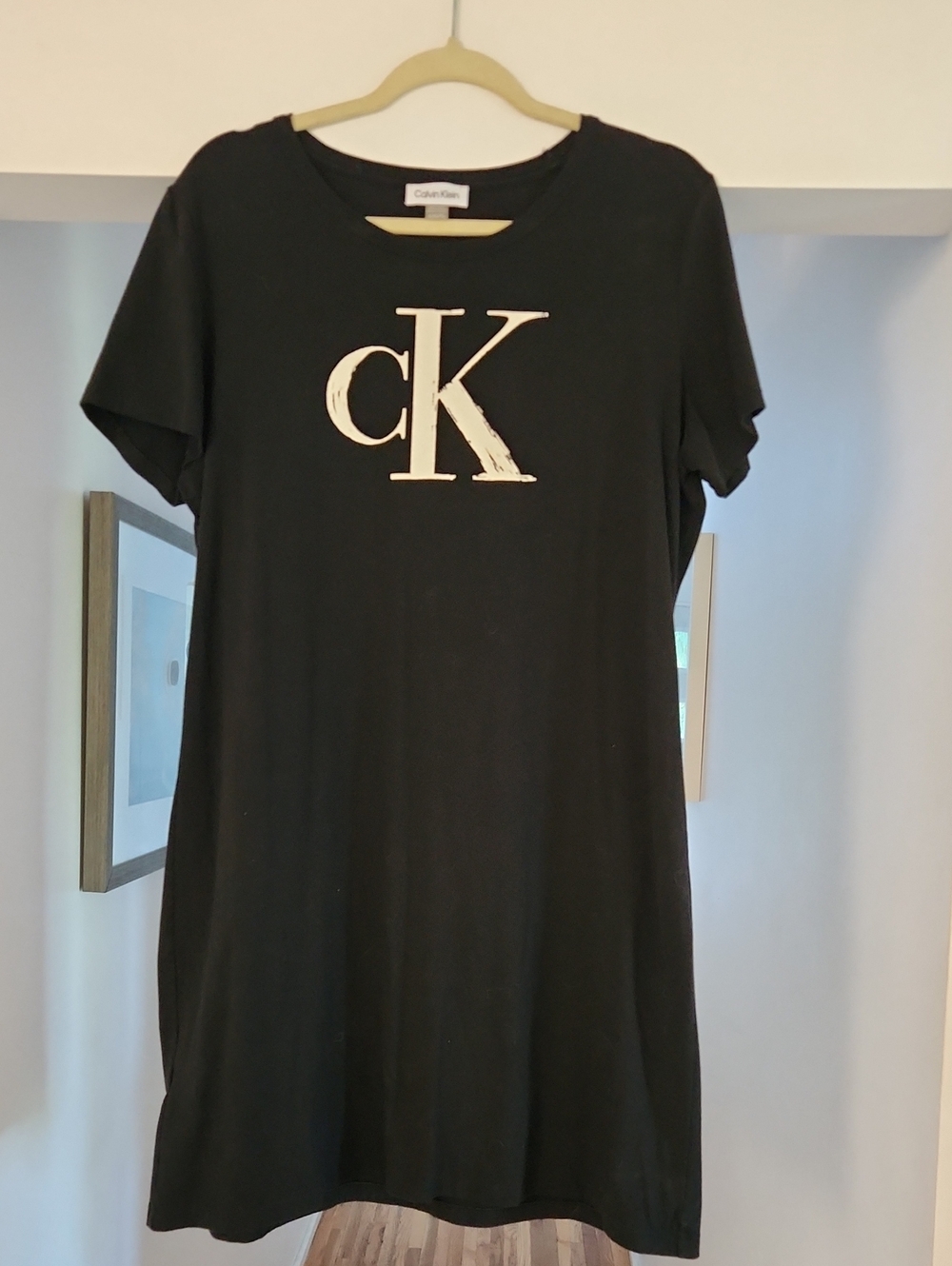 Calvin Klein Black T-Shirt Dress with White CK Logo